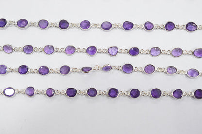Natural Pink Amethyst Faceted Slice Shape Bezel Link Chain , Sold By Foot, 14 - 15.5 mm , 34085