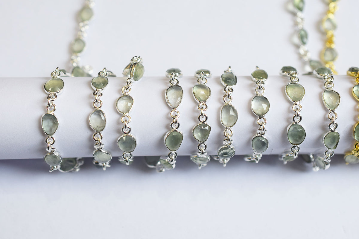Prehnite Faceted Slice Free Form Shape Connector Chain ,13.5 - 15 mm , 34086