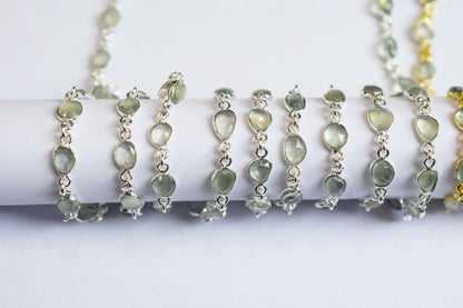 Prehnite Faceted Slice Free Form Shape Connector Chain ,13.5 - 15 mm , 34086