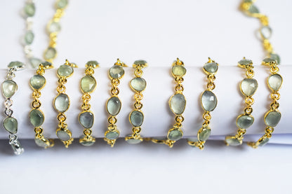 Prehnite Faceted Slice Free Form Shape Connector Chain ,13.5 - 15 mm , 34086