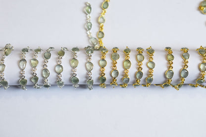 Prehnite Faceted Slice Free Form Shape Connector Chain ,13.5 - 15 mm , 34086