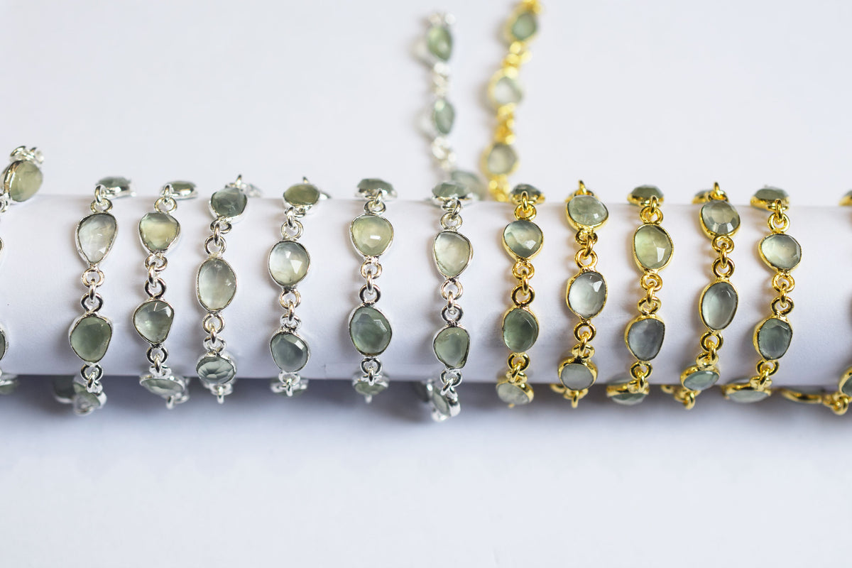 Prehnite Faceted Slice Free Form Shape Connector Chain ,13.5 - 15 mm , 34086