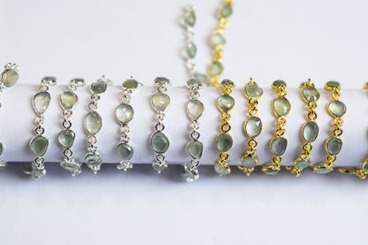 Prehnite Faceted Slice Free Form Shape Connector Chain ,13.5 - 15 mm , 34086