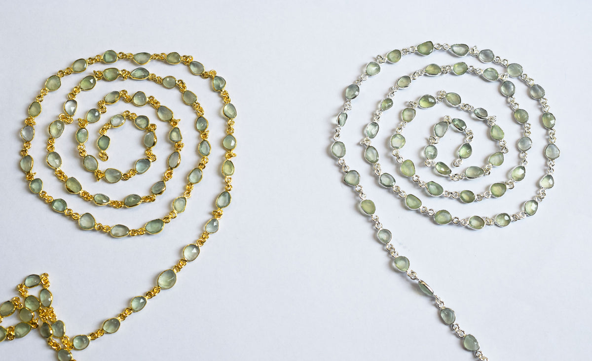 Prehnite Faceted Slice Free Form Shape Connector Chain ,13.5 - 15 mm , 34086