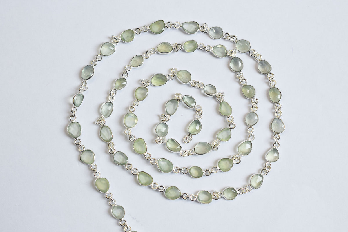 Prehnite Faceted Slice Free Form Shape Connector Chain ,13.5 - 15 mm , 34086