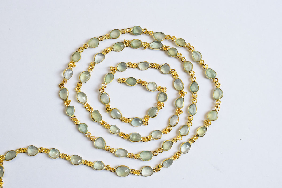 Prehnite Faceted Slice Free Form Shape Connector Chain ,13.5 - 15 mm , 34086