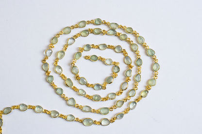 Prehnite Faceted Slice Free Form Shape Connector Chain ,13.5 - 15 mm , 34086