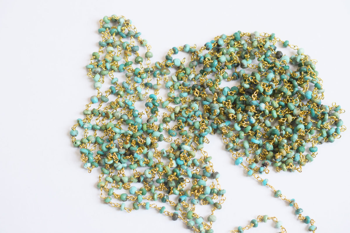 Natural Arizona Turquoise Faceted Rosary Chain ,  Sold By Foot, 34088