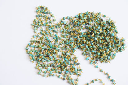 Natural Arizona Turquoise Faceted Rosary Chain ,  Sold By Foot, 34088