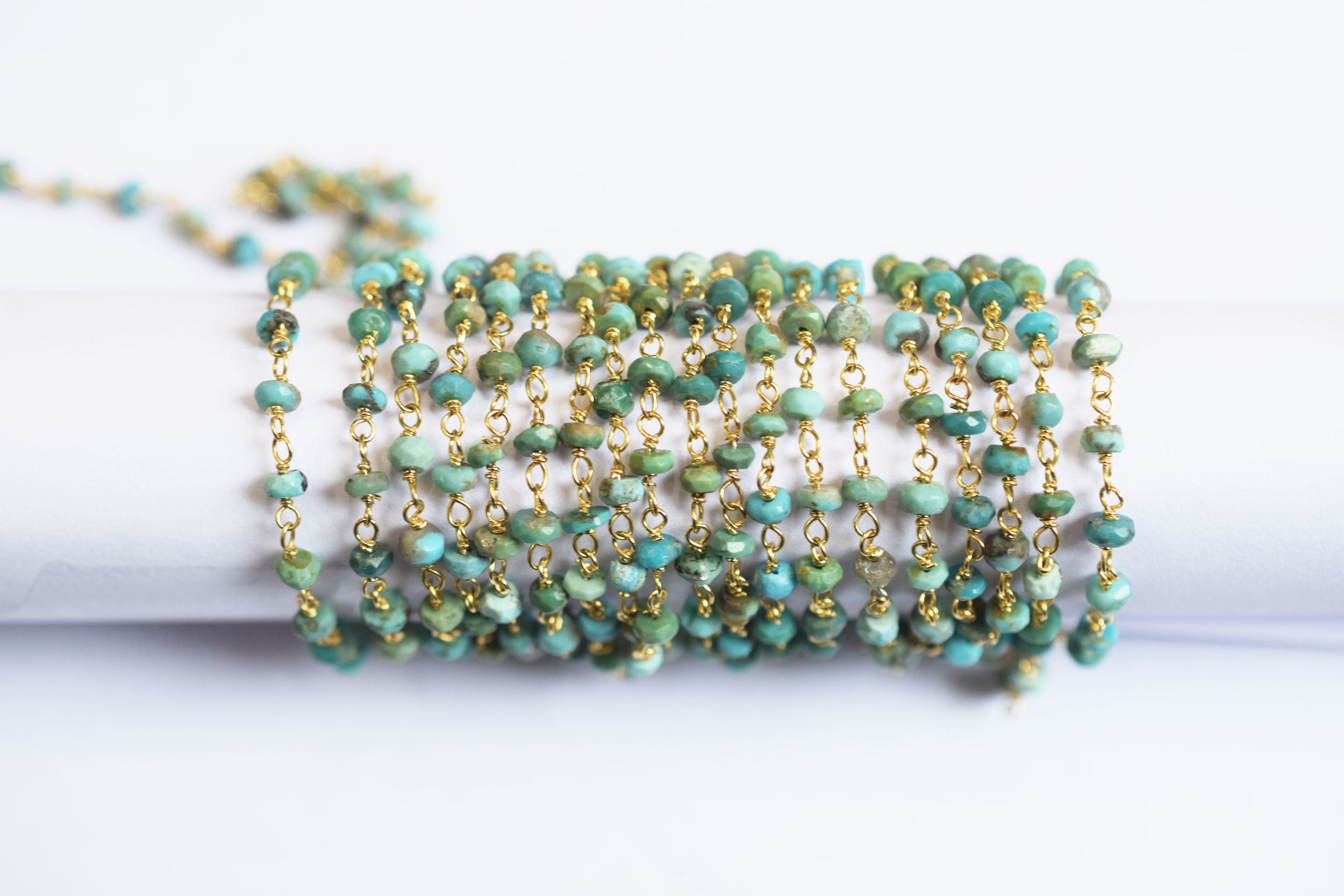Natural Arizona Turquoise Faceted Rosary Chain ,  Sold By Foot, 34088