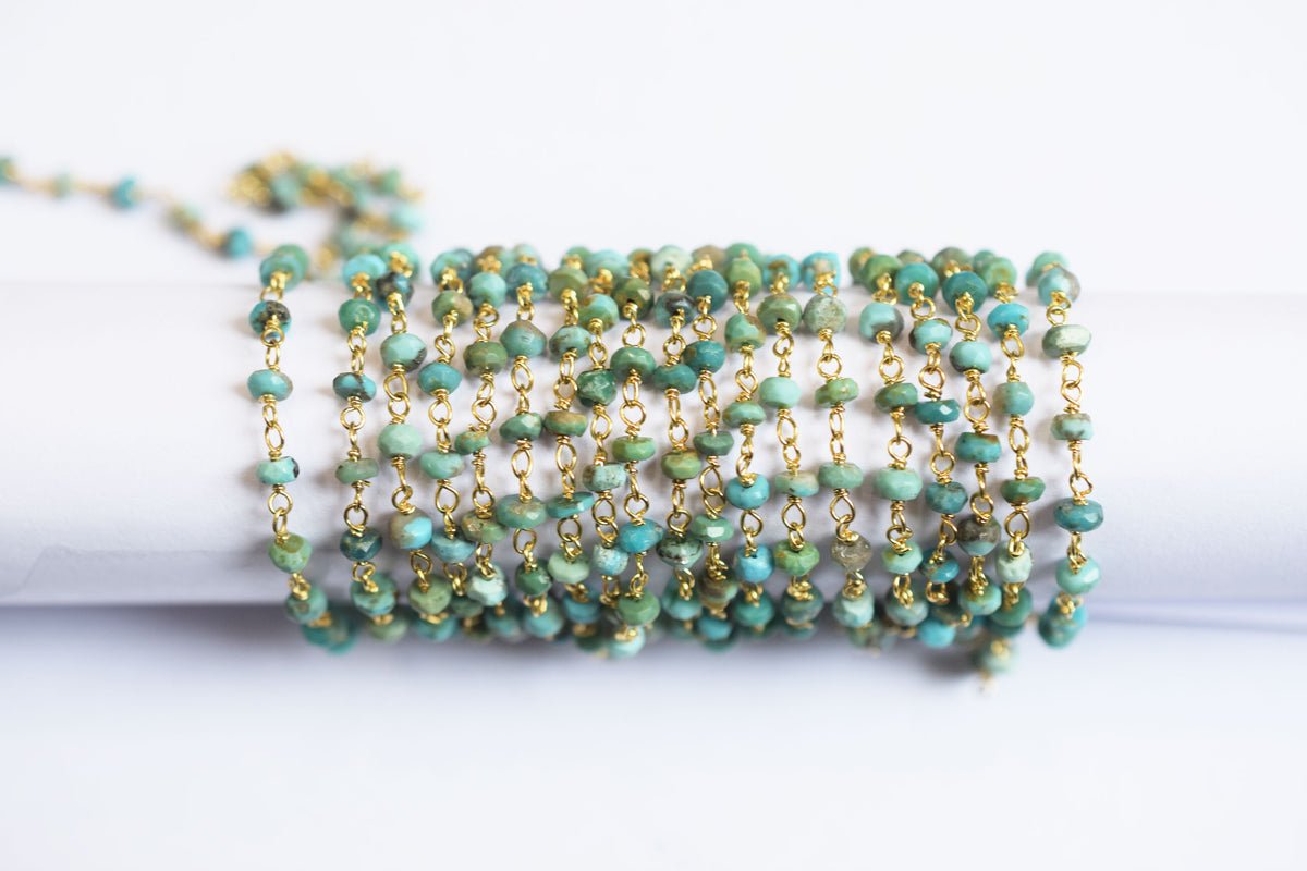 Natural Arizona Turquoise Faceted Rosary Chain ,  Sold By Foot, 34088