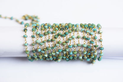 Natural Arizona Turquoise Faceted Rosary Chain ,  Sold By Foot, 34088
