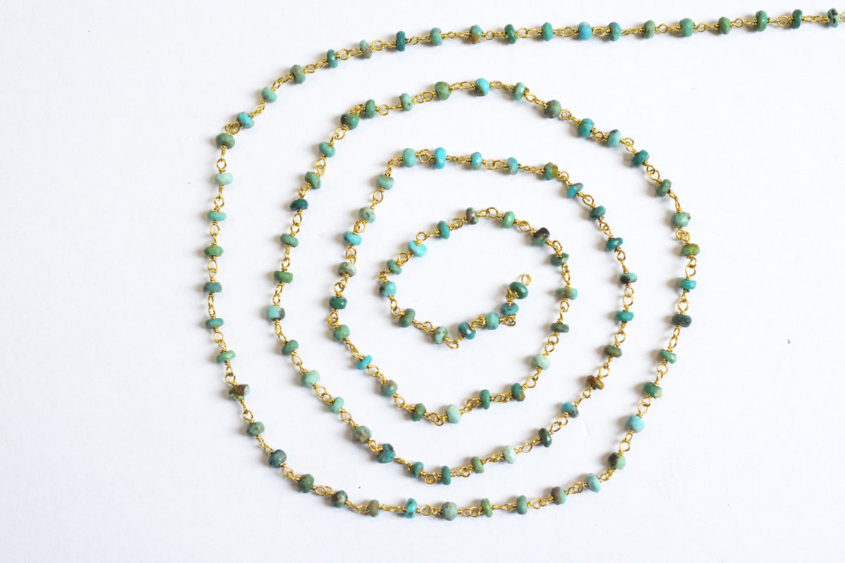 Natural Arizona Turquoise Faceted Rosary Chain ,  Sold By Foot, 34088