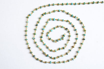 Natural Arizona Turquoise Faceted Rosary Chain ,  Sold By Foot, 34088