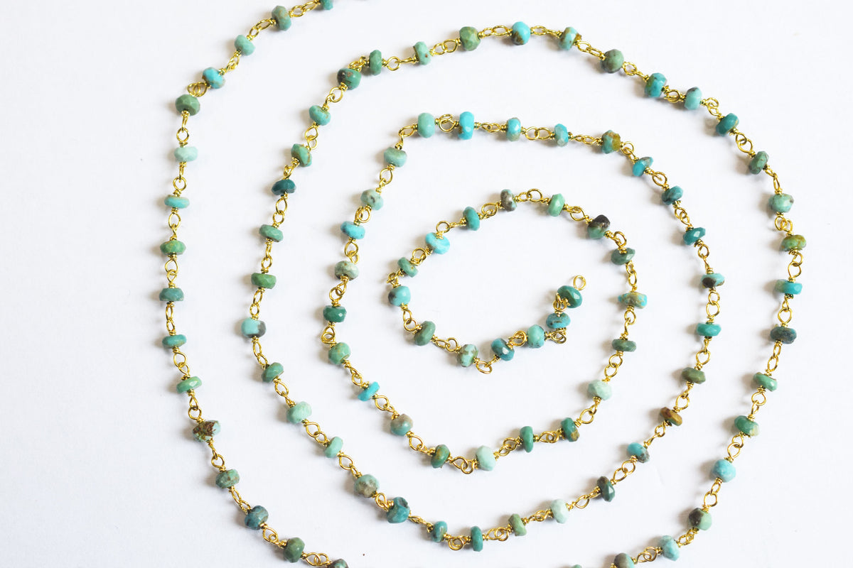 Natural Arizona Turquoise Faceted Rosary Chain ,  Sold By Foot, 34088