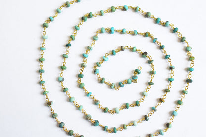 Natural Arizona Turquoise Faceted Rosary Chain ,  Sold By Foot, 34088