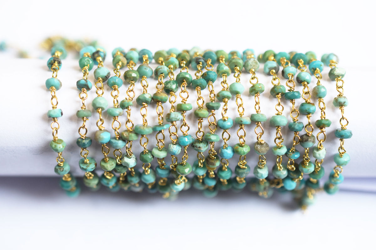 Natural Arizona Turquoise Faceted Rosary Chain ,  Sold By Foot, 34088
