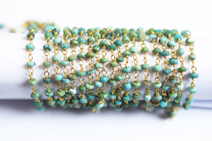 Natural Arizona Turquoise Faceted Rosary Chain ,  Sold By Foot, 34088
