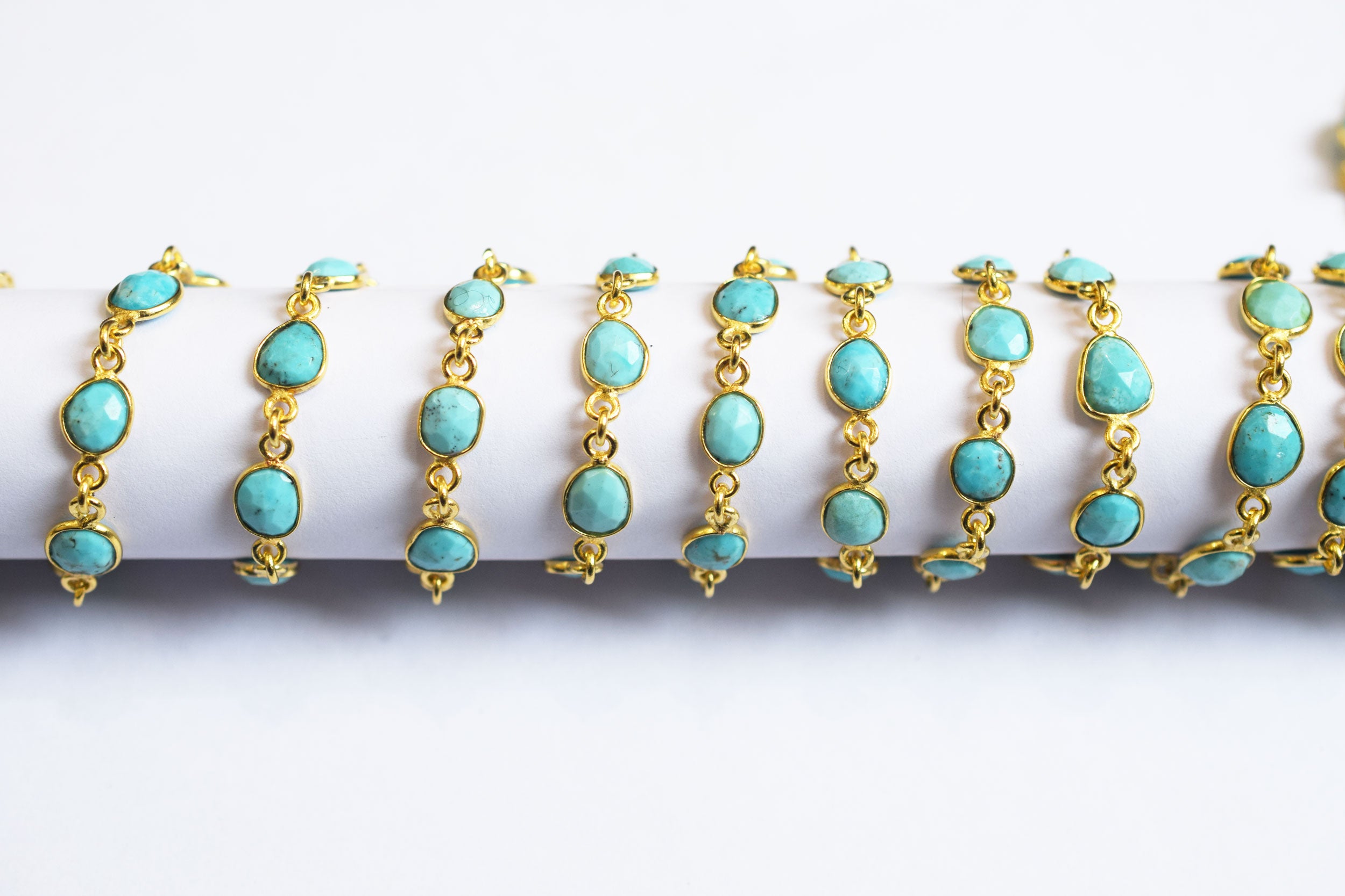Natural Arizona Sleeping Beauty Turquoise  Slice Bezel Link Chain , Sold By Foot, 14.5 - 15.5 mm , 34087