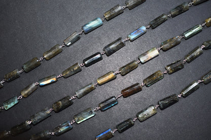 Natural Flashy Labradorite Pillar Cut Gemstone Chain, Sold by Foot,  Labradorite Pillar Wire Wrapped Chain , 18 - 22 mm, 34089