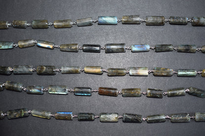 Natural Flashy Labradorite Pillar Cut Gemstone Chain, Sold by Foot,  Labradorite Pillar Wire Wrapped Chain , 18 - 22 mm, 34089