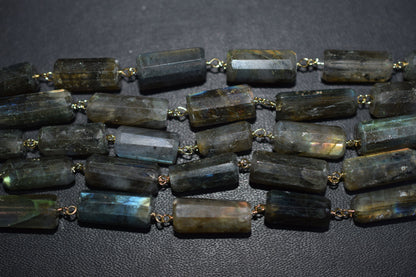 Natural Flashy Labradorite Pillar Cut Gemstone Chain, Sold by Foot,  Labradorite Pillar Wire Wrapped Chain , 18 - 22 mm, 34089