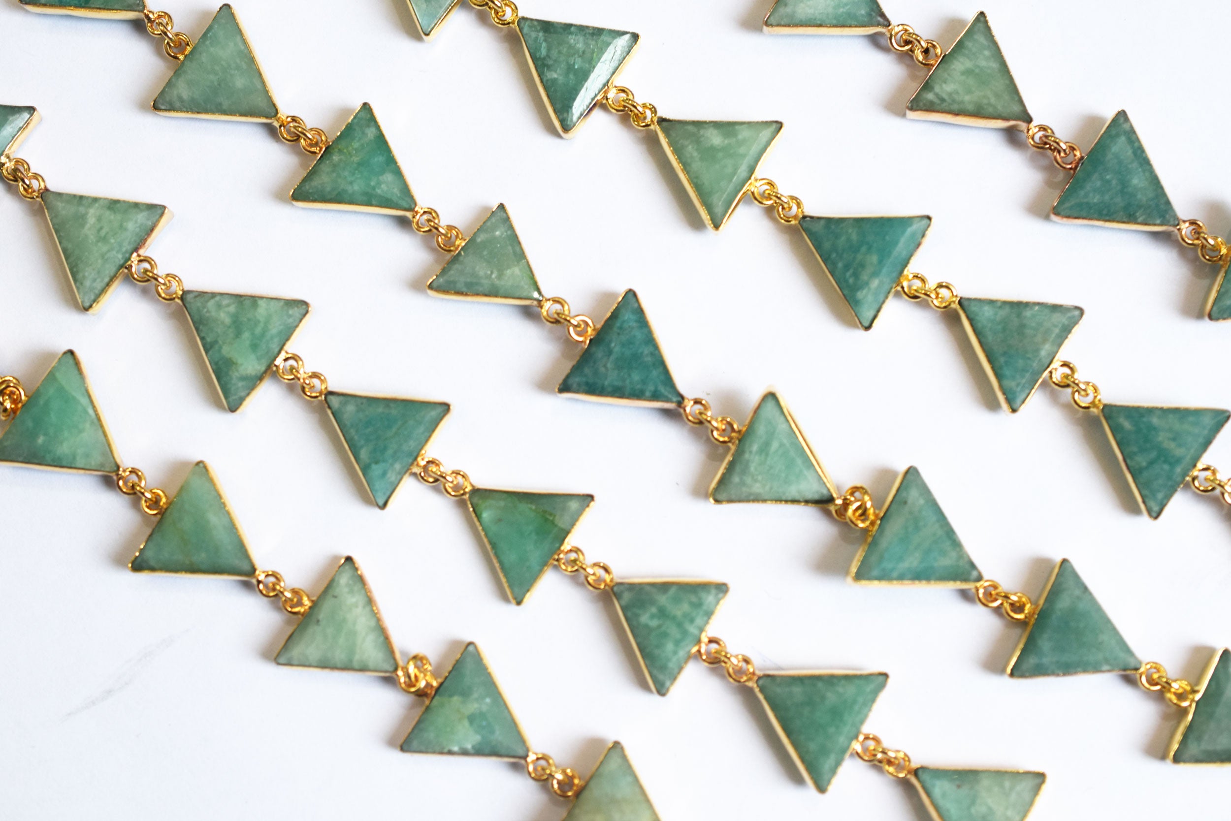 Natural Amazonite Quartz 13-14mm Triangle Shape Bezel Link Connector Chain , Sold By foot, 34093
