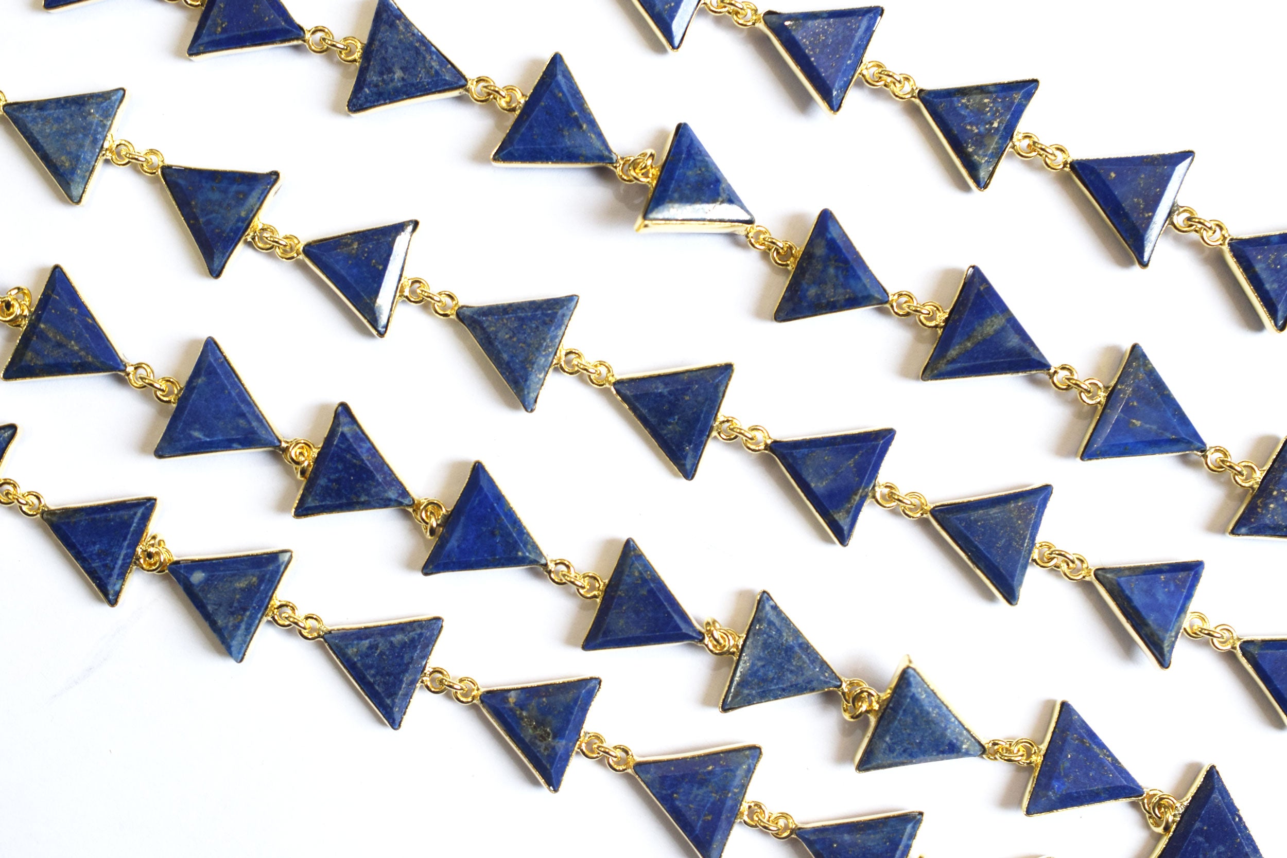 Natural Lapis Lazuli Quartz 13-14mm Triangle Shape Bezel Link Connector Chain , Sold By foot, 34094