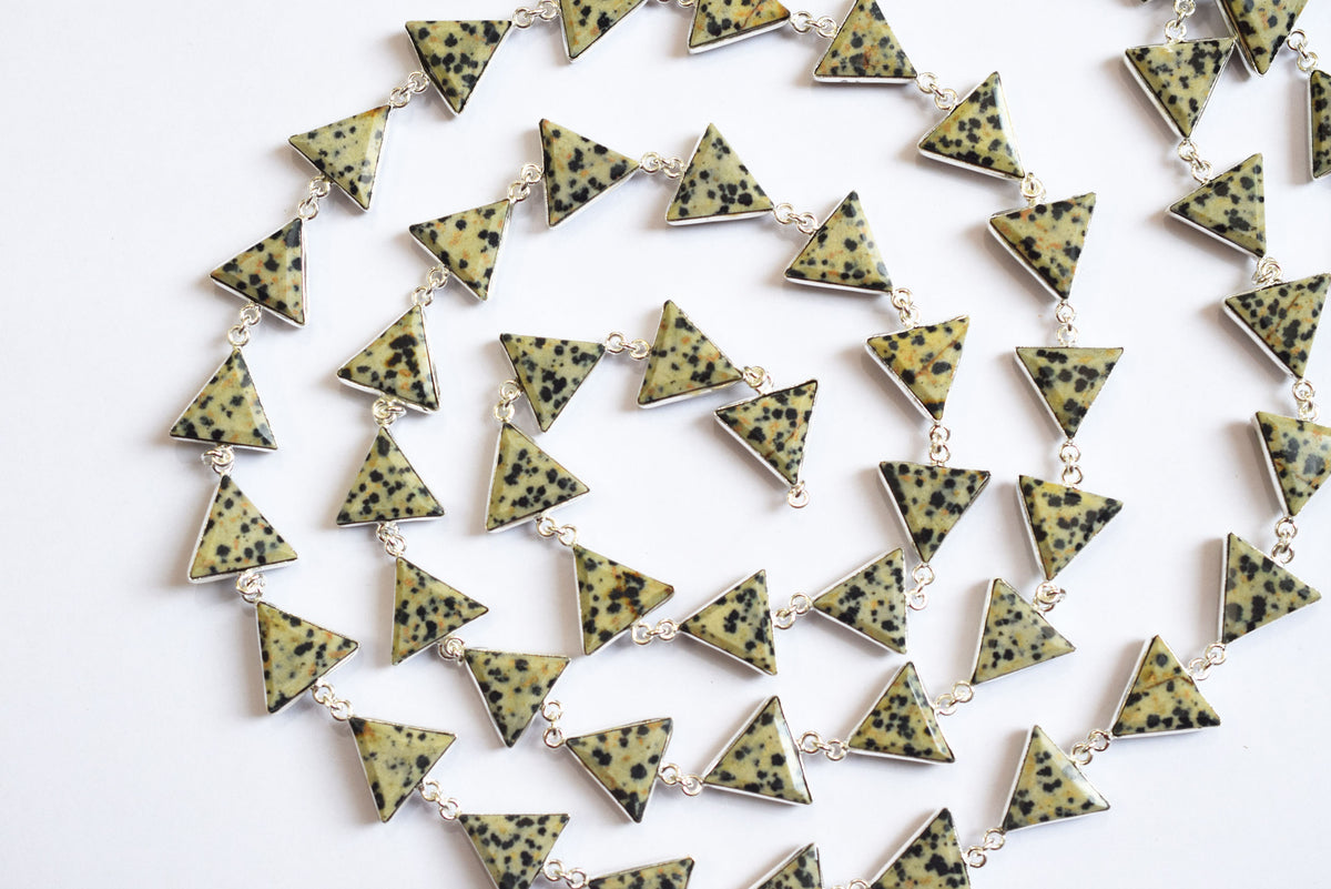 Natural Dalmatian Jasper Quartz 13-14mm Triangle Shape Bezel Link Connector Chain , Sold By foot, 34095