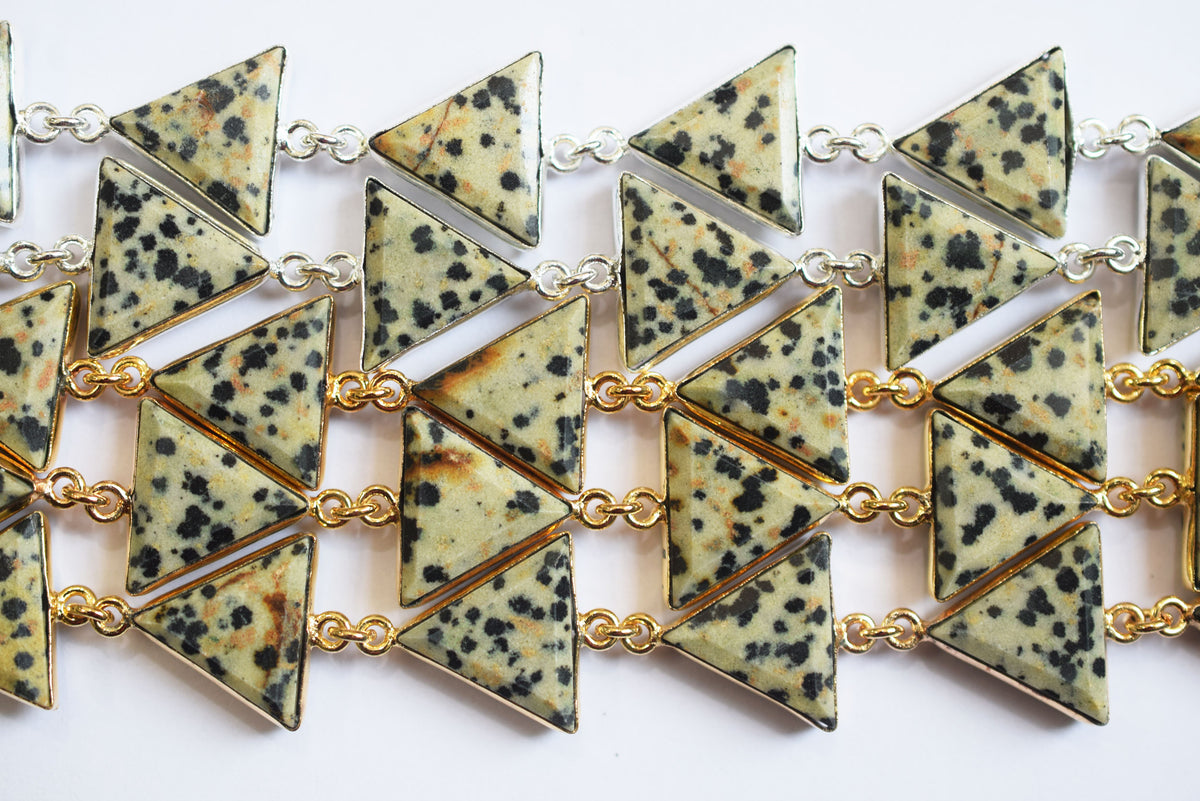 Natural Dalmatian Jasper Quartz 13-14mm Triangle Shape Bezel Link Connector Chain , Sold By foot, 34095