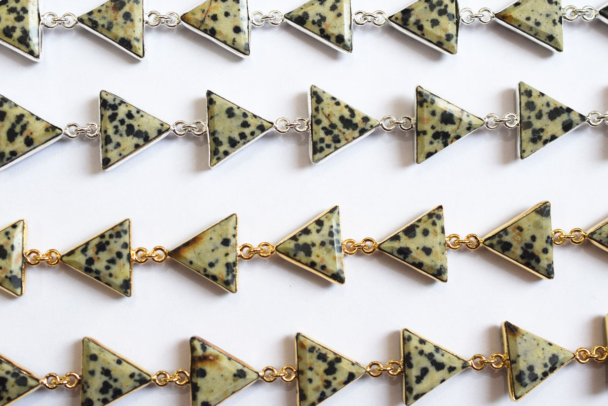 Natural Dalmatian Jasper Quartz 13-14mm Triangle Shape Bezel Link Connector Chain , Sold By foot, 34095