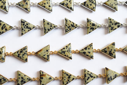 Natural Dalmatian Jasper Quartz 13-14mm Triangle Shape Bezel Link Connector Chain , Sold By foot, 34095