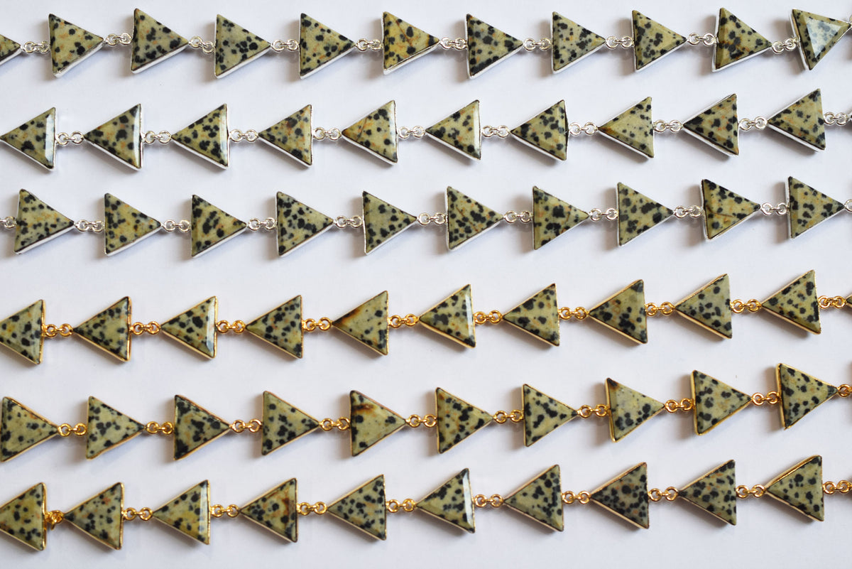 Natural Dalmatian Jasper Quartz 13-14mm Triangle Shape Bezel Link Connector Chain , Sold By foot, 34095