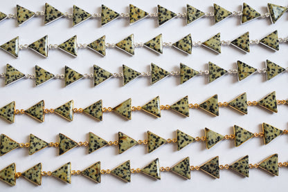 Natural Dalmatian Jasper Quartz 13-14mm Triangle Shape Bezel Link Connector Chain , Sold By foot, 34095