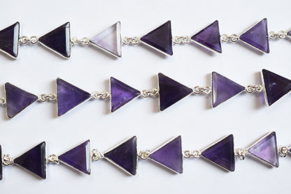 Natural Purple Amethyst Quartz 13-14mm Triangle Shape Bezel Link Connector Chain  , Sold By foot, 34096
