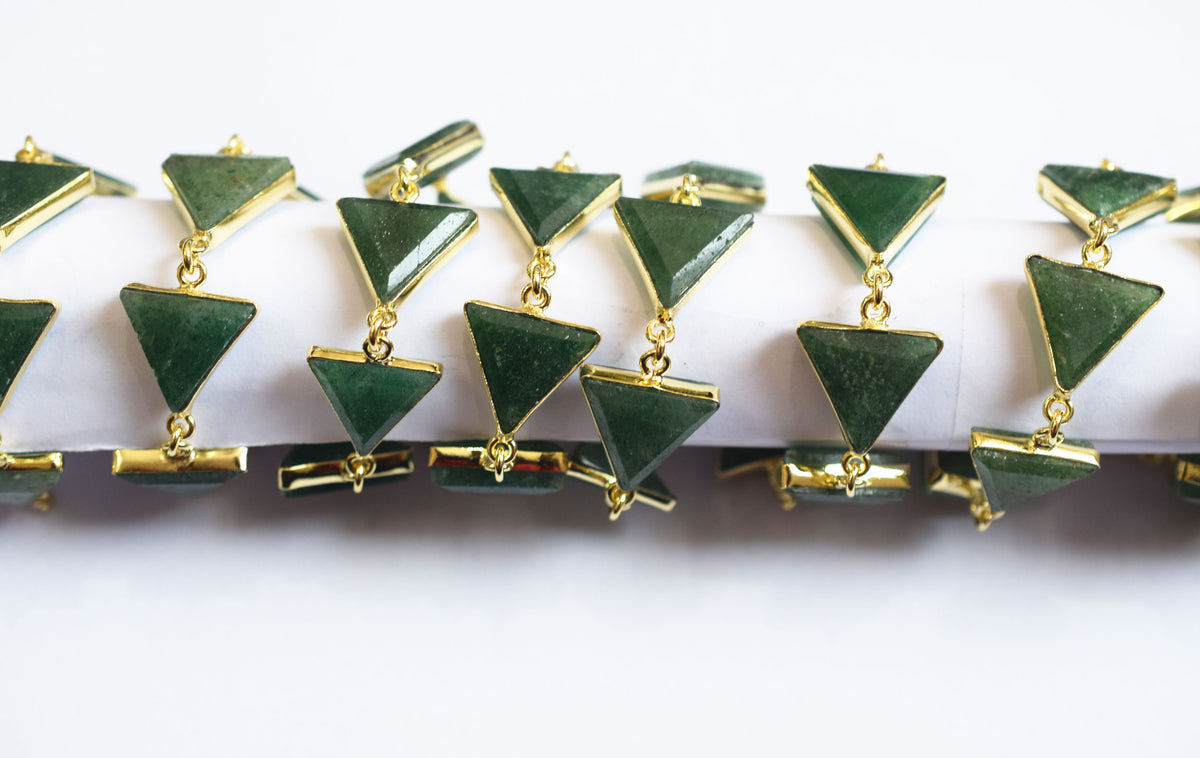 Natural Green Strawberry Quartz 13-14mm Triangle Shape Bezel Link Connector Chain, Sold By foot, 34097