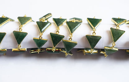 Natural Green Strawberry Quartz 13-14mm Triangle Shape Bezel Link Connector Chain, Sold By foot, 34097
