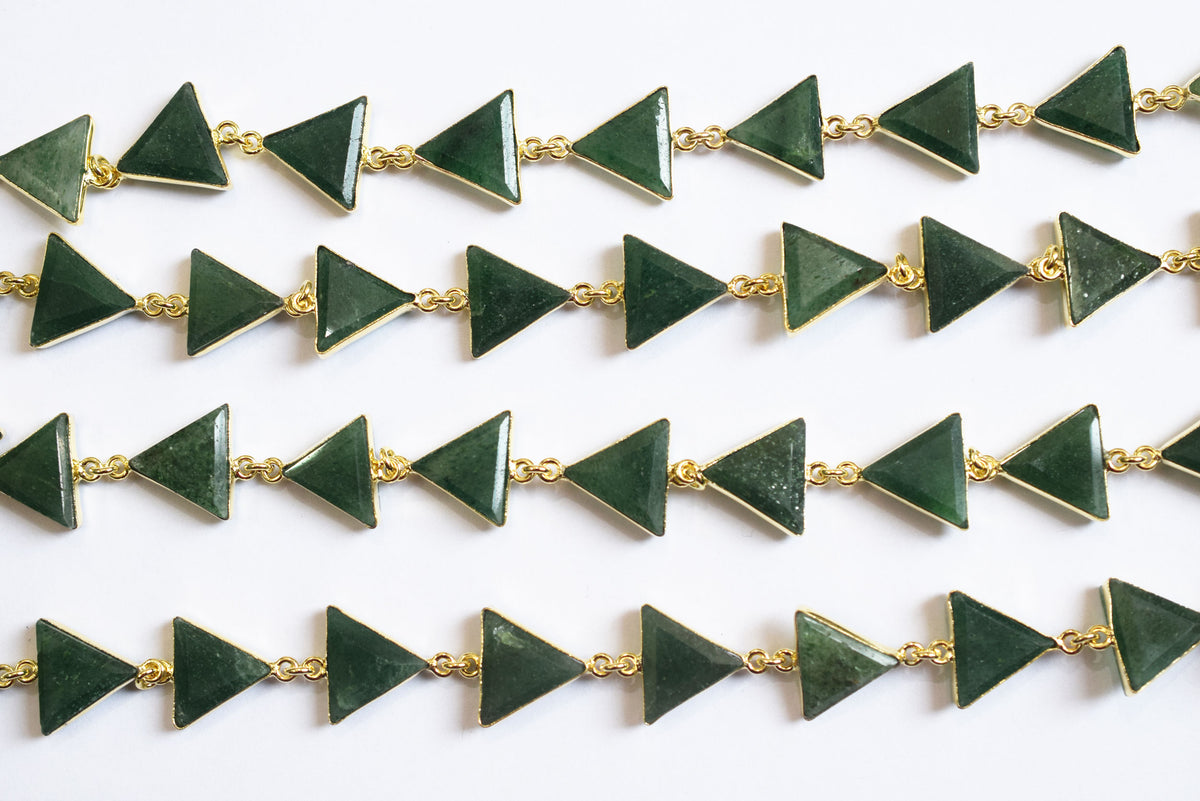 Natural Green Strawberry Quartz 13-14mm Triangle Shape Bezel Link Connector Chain, Sold By foot, 34097