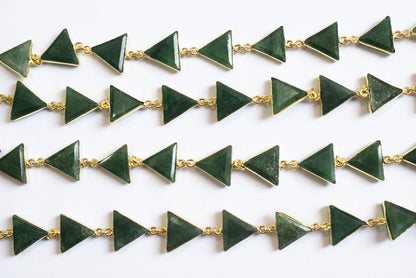 Natural Green Strawberry Quartz 13-14mm Triangle Shape Bezel Link Connector Chain, Sold By foot, 34097