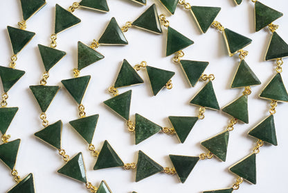 Natural Green Strawberry Quartz 13-14mm Triangle Shape Bezel Link Connector Chain, Sold By foot, 34097