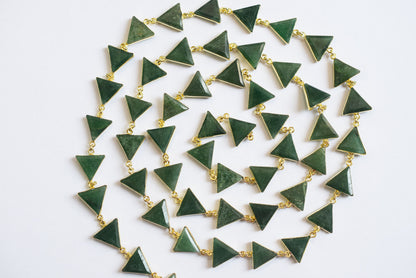 Natural Green Strawberry Quartz 13-14mm Triangle Shape Bezel Link Connector Chain, Sold By foot, 34097