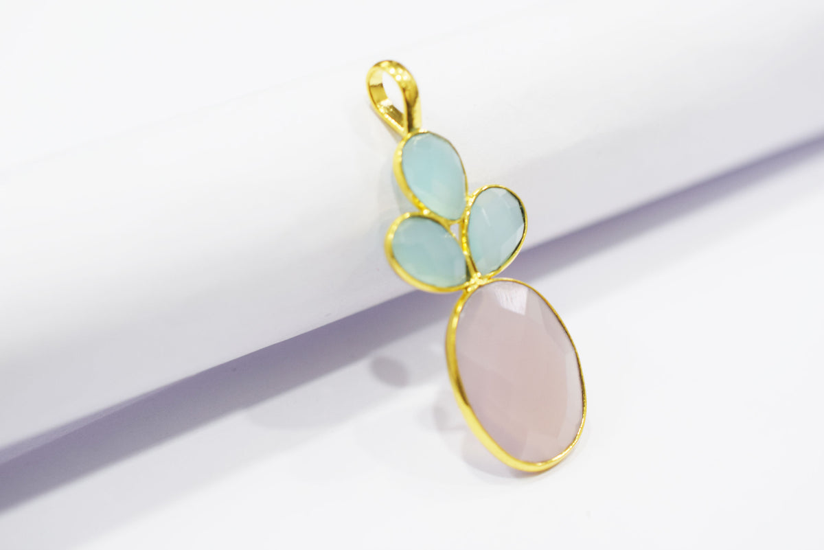 Lavender and Aqua Chalcedony Pineapple Inspired Charm Faceted Bezel Link Connector, Single Bail ,Sold By Piece, 37x38 mm - 34098