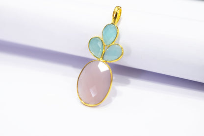 Lavender and Aqua Chalcedony Pineapple Inspired Charm Faceted Bezel Link Connector, Single Bail ,Sold By Piece, 37x38 mm - 34098