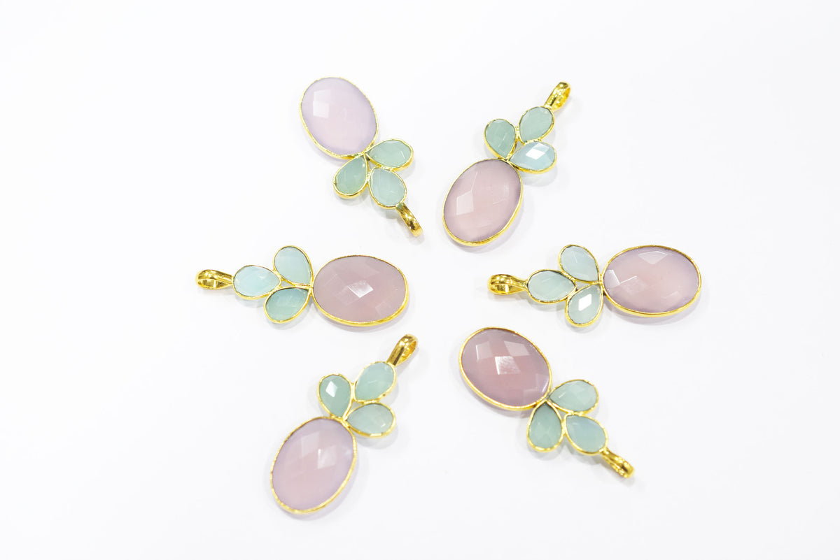Lavender and Aqua Chalcedony Pineapple Inspired Charm Faceted Bezel Link Connector, Single Bail ,Sold By Piece, 37x38 mm - 34098