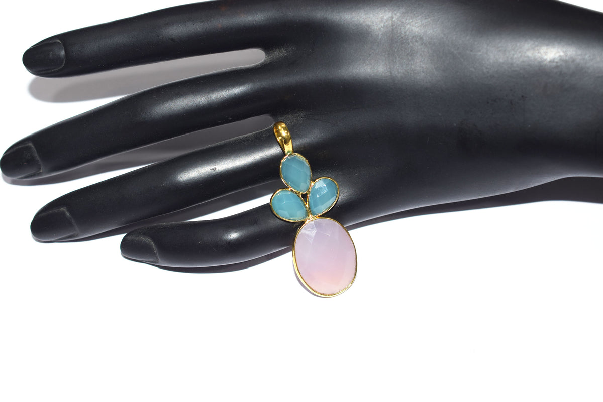 Lavender and Aqua Chalcedony Pineapple Inspired Charm Faceted Bezel Link Connector, Single Bail ,Sold By Piece, 37x38 mm - 34098