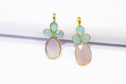 Lavender and Aqua Chalcedony Pineapple Inspired Charm Faceted Bezel Link Connector, Single Bail ,Sold By Piece, 37x38 mm - 34098