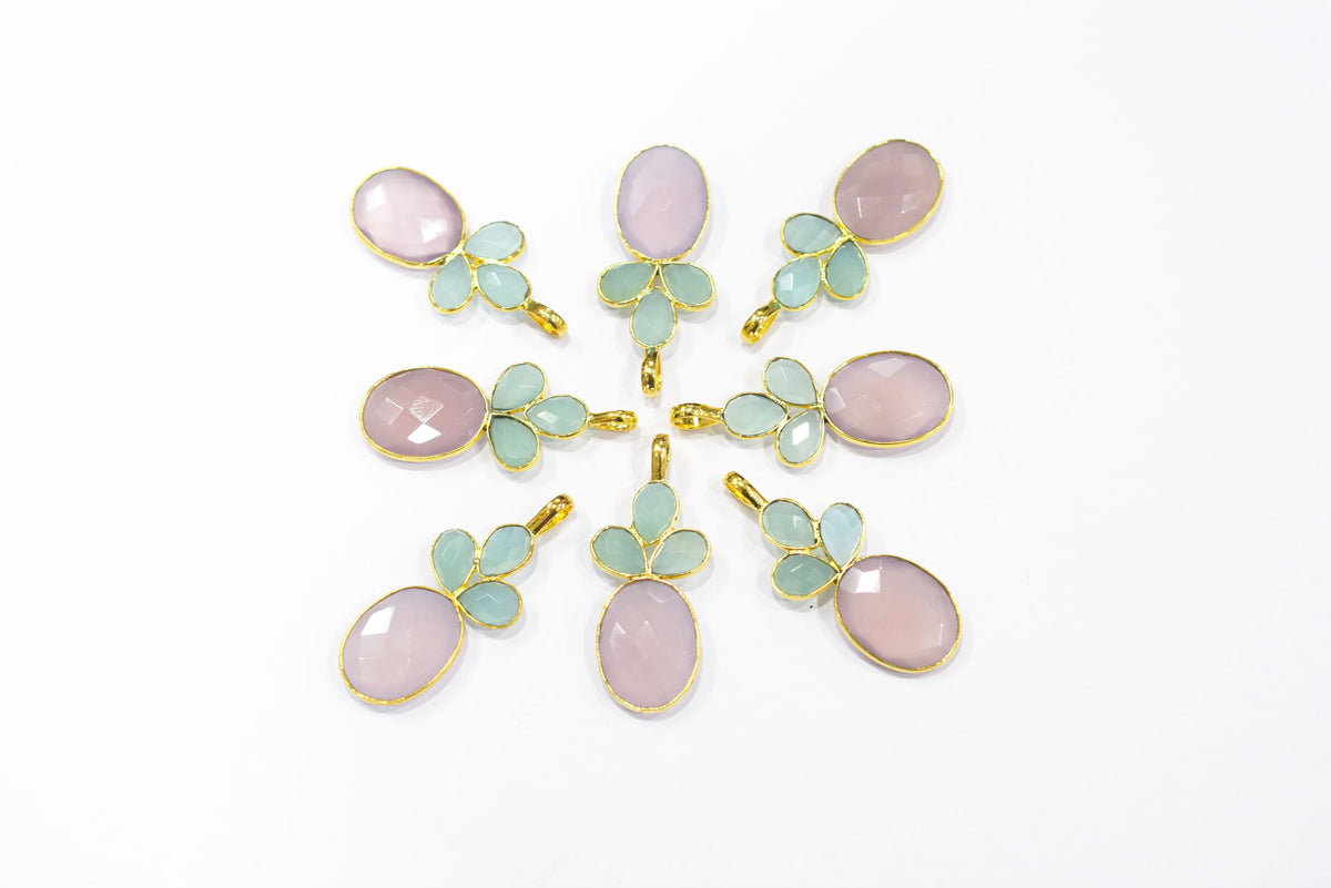 Lavender and Aqua Chalcedony Pineapple Inspired Charm Faceted Bezel Link Connector, Single Bail ,Sold By Piece, 37x38 mm - 34098