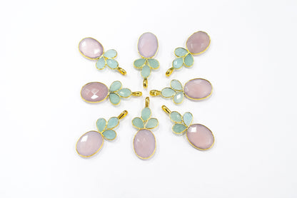 Lavender and Aqua Chalcedony Pineapple Inspired Charm Faceted Bezel Link Connector, Single Bail ,Sold By Piece, 37x38 mm - 34098