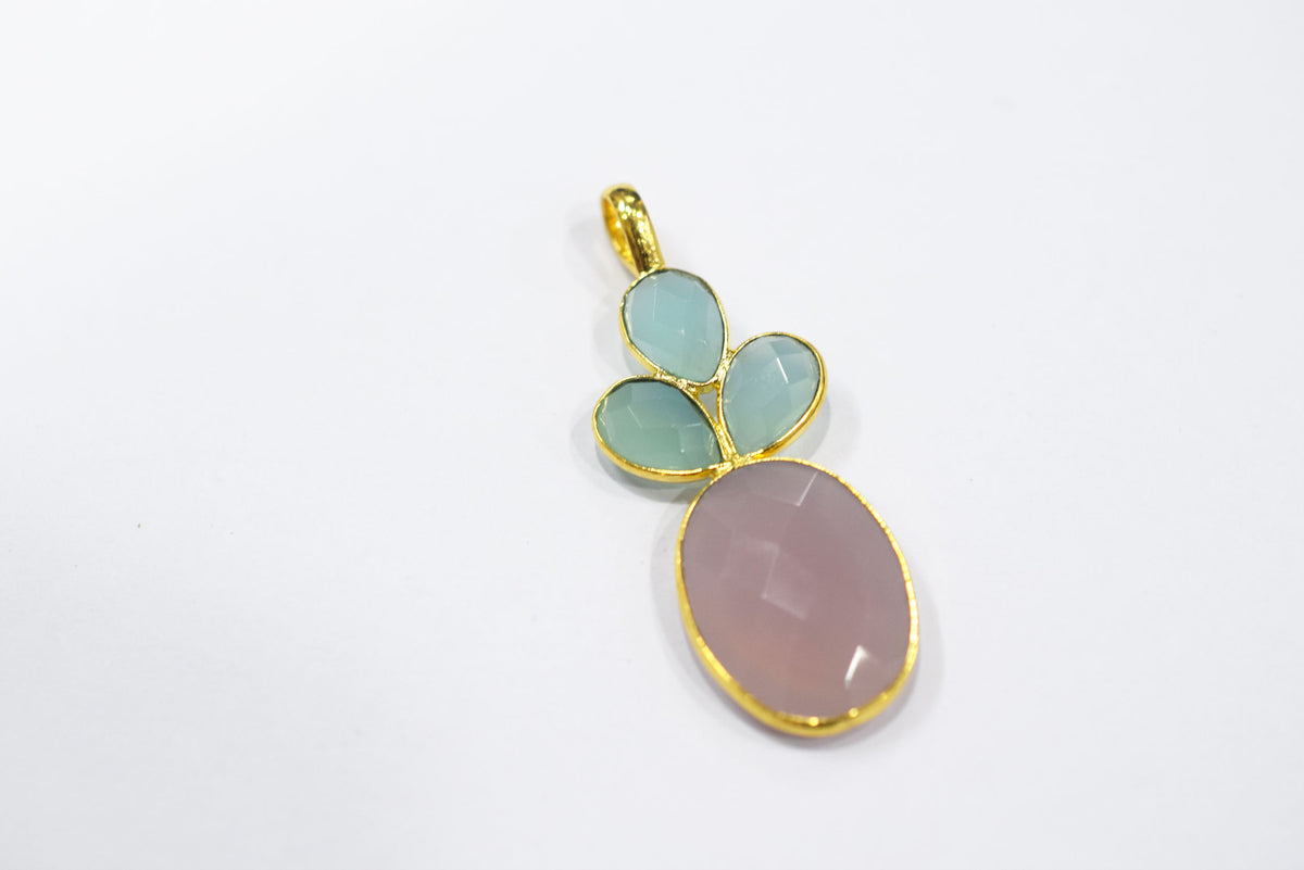 Lavender and Aqua Chalcedony Pineapple Inspired Charm Faceted Bezel Link Connector, Single Bail ,Sold By Piece, 37x38 mm - 34098