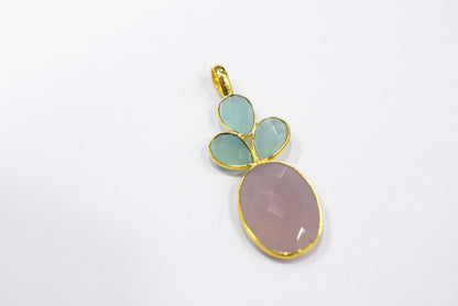Lavender and Aqua Chalcedony Pineapple Inspired Charm Faceted Bezel Link Connector, Single Bail ,Sold By Piece, 37x38 mm - 34098